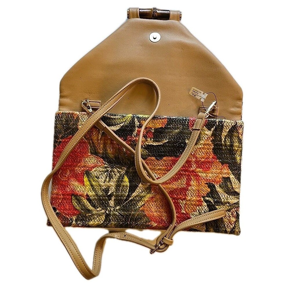 Sondra Roberts Squared Raffia Purse NEW Multicolor Floral Bamboo Clasp -oc- - Picture 12 of 16